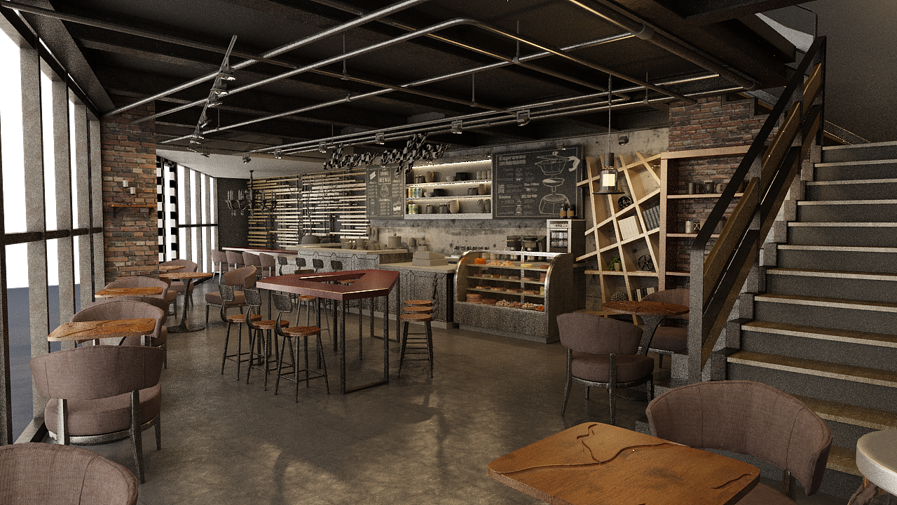 美式工业风咖啡厅空间设计