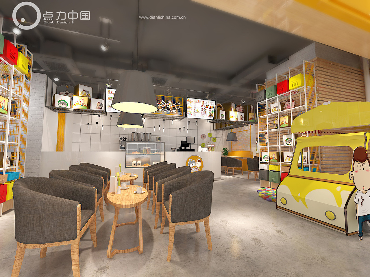 奶茶店设计室内设计装修设计3D效果图设计空间设计店铺设计-公装设计-猪八戒网