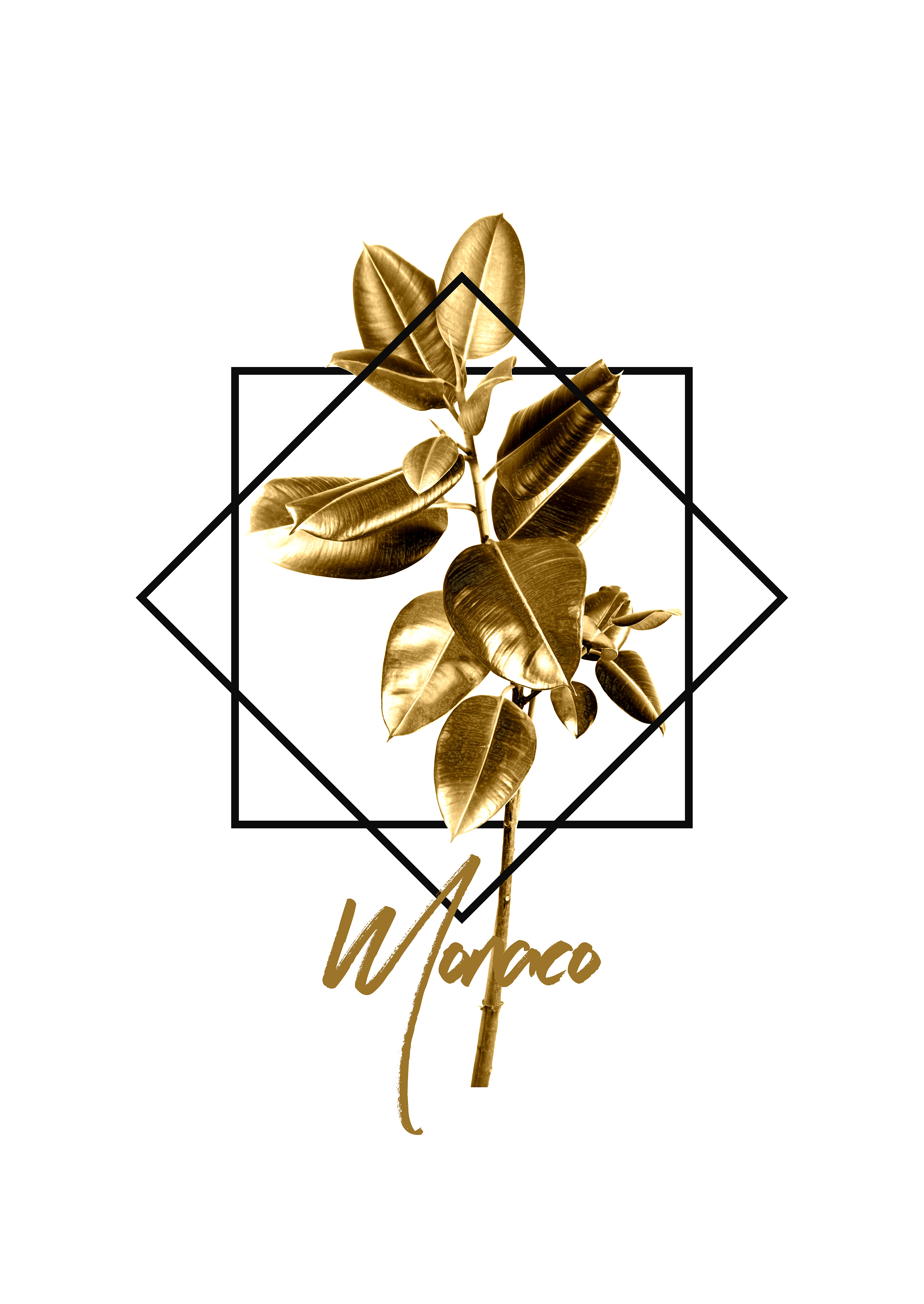 简约金色系黄金叶子手绘画_山知设计-站酷zcool