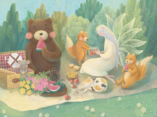 Fox with 9 tails - 九尾狐和森林小朋友 - 原创插画