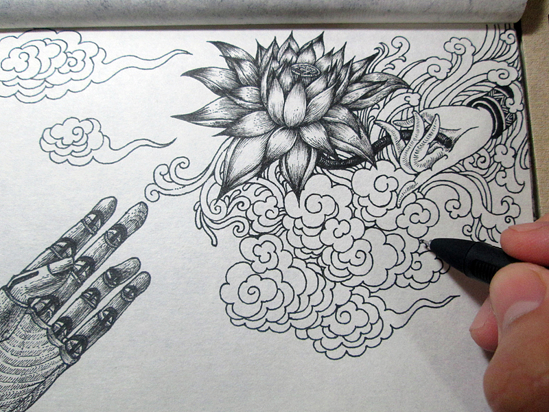 《莲生娑婆》手绘过程（图ZMTA5NTA4Njg=） - 绘画 - 站酷设计师傅淳强画者之旅原创素材 - 站酷ZCOOL