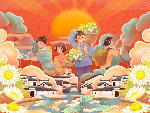 红色主题插画海报