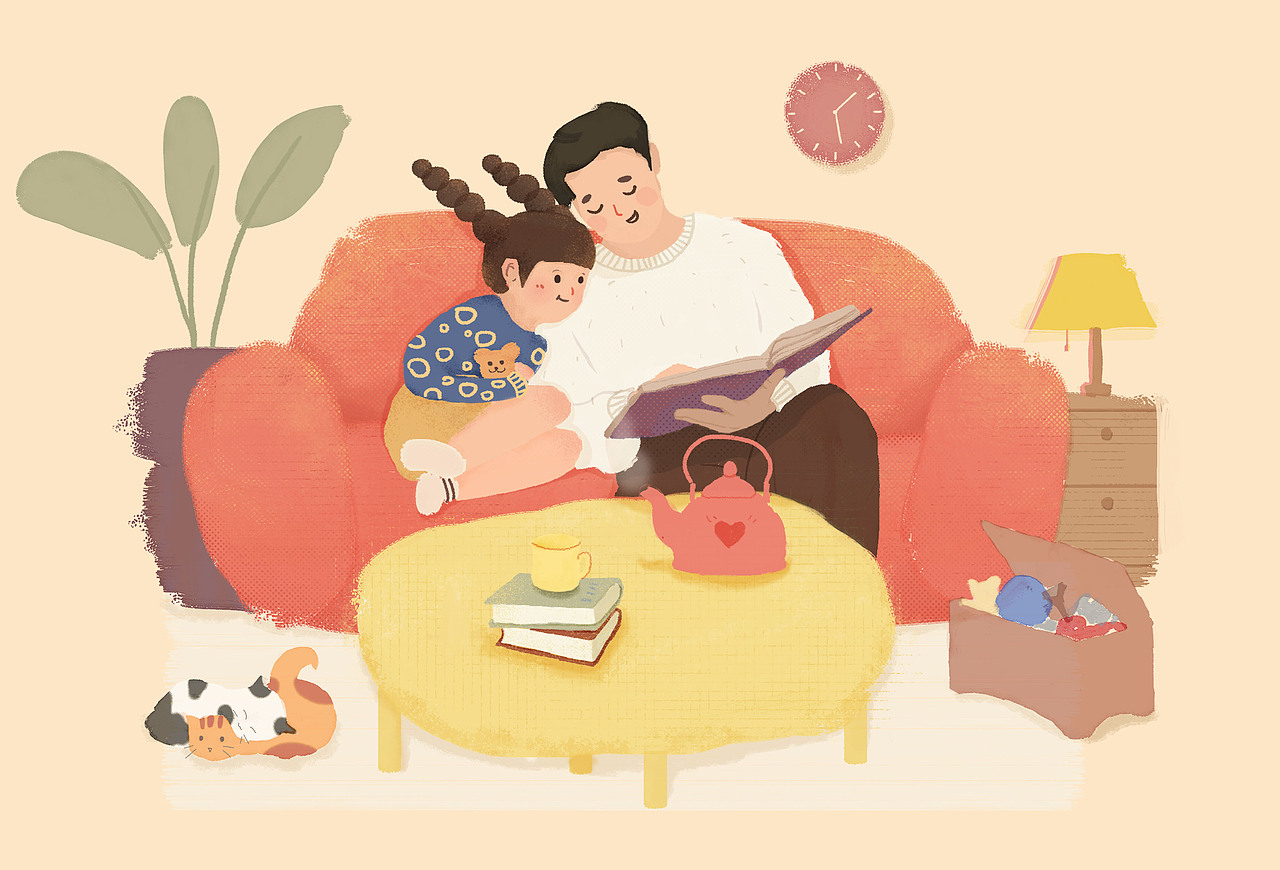 儿童插图-爸爸给我讲故事