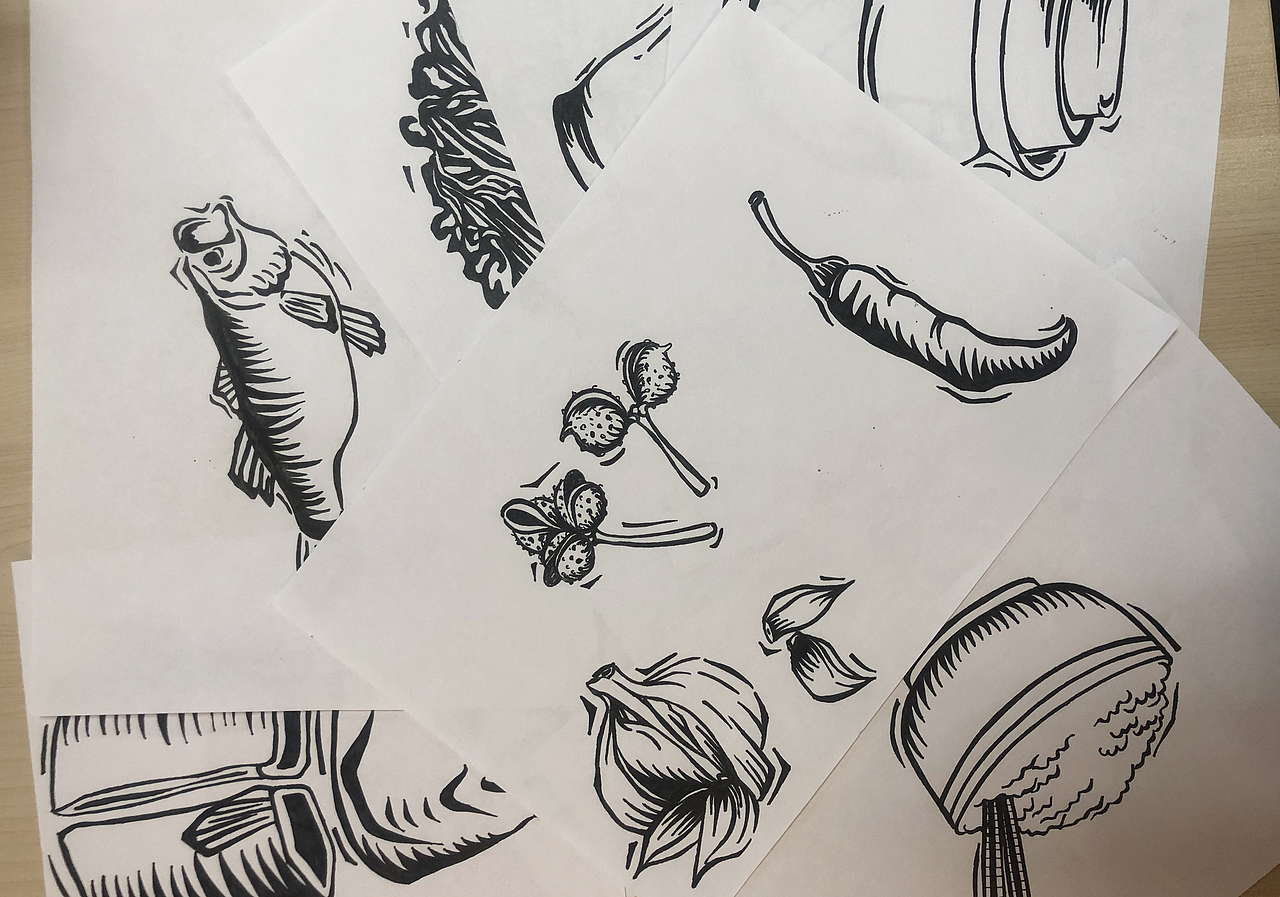 手绘餐饮品牌版画（图ZMTM3NzM3MDI0） - 商业插画 - 站酷设计师济南拖拉机原创素材 - 站酷ZCOOL