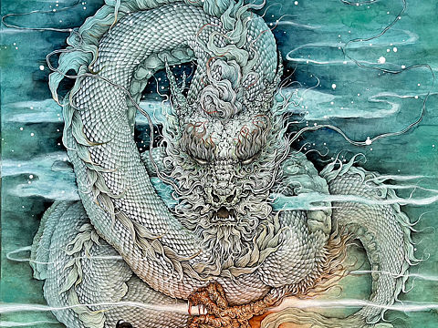 原创手绘水彩国风插画～龙