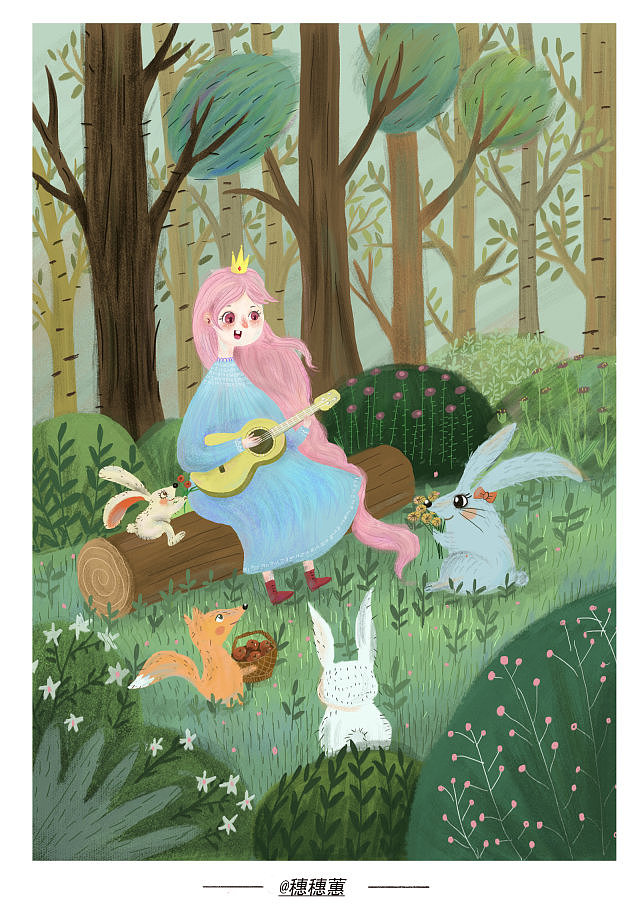 弹吉他的女孩（图ZMTA0MTQ5NDQ0） - 儿童插画 - 站酷设计师米落77原创素材 - 站酷ZCOOL