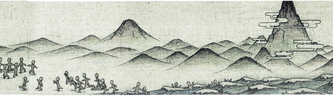 两位天神之间的争斗造成的灾难,泥人们惊慌的逃跑