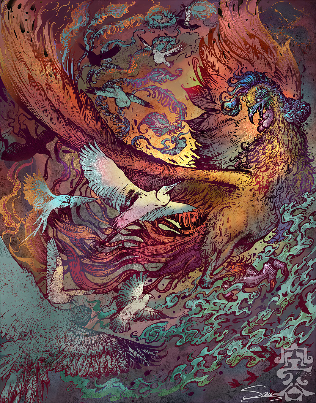百鸟朝凤（图ZNTAyNjAxNjQ=） - 商业插画 - 站酷设计师椿树工作室原创素材 - 站酷ZCOOL