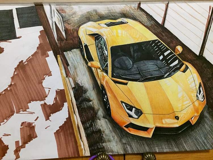 汽車(chē)手繪（蘭博基尼）（圖ZMTI4NjE2Mjc2） - 繪畫(huà) - 站酷設(shè)計(jì)師By背影原創(chuàng)素材 - 站酷ZCOOL