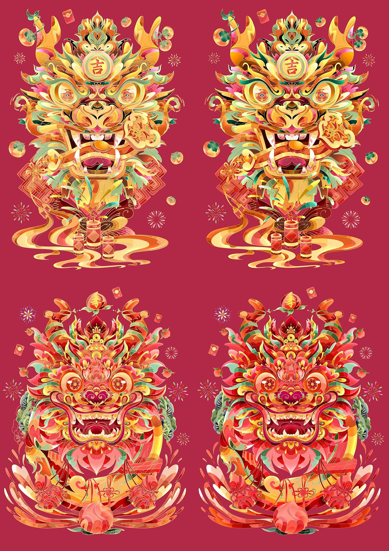 新年插画｜2024甲辰龙年→吉龙、寿龙（图ZMzU0OTY0Njc2） - 商业插画 - 站酷设计师花颜HY原创素材 - 站酷ZCOOL