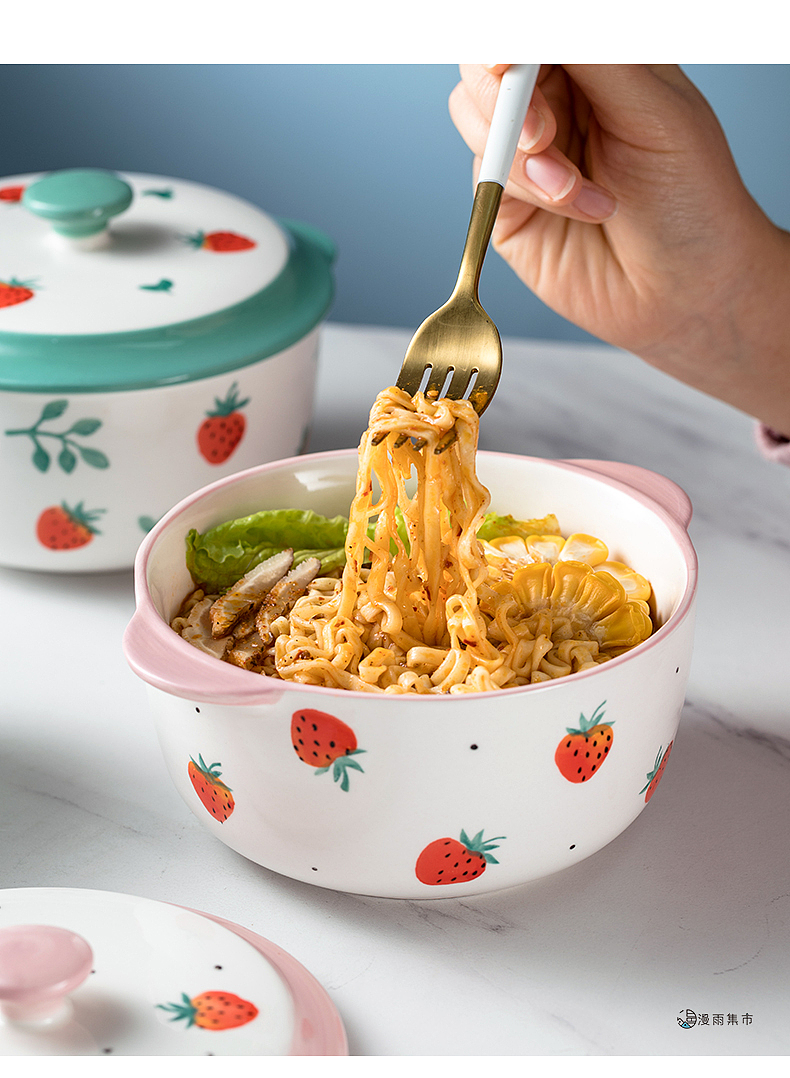 草莓泡面碗 | 带盖陶瓷碗 面碗摄影 餐具摄影 南京摄影