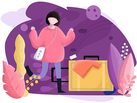 扁平插画#5个女孩