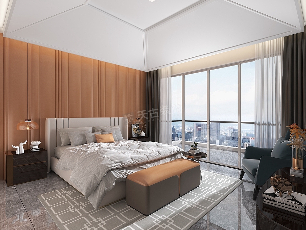 主卧室是简约自在的,暖色系的搭配,低调、柔和、安静沉稳、简约雅致、不张扬、不夺目,给人一种视觉上的舒适感, 静静释放着最朴素的震撼力。唐春
天古装饰梦空间高端设计师事务所<br>从业年限:21年<br>毕业院校:中央工艺美院<br>设计理念:我们崇尚美,我们为美而存在,我们为存在而认真,因为认真所以美。<br>个人简介:天古装饰导师设计师;<br>天古装饰设计师理事会会长;<br>重庆市室内建筑设计联合会副会长;<br>国家建筑装饰高级设计师;<br>国家室内装饰与陈设高级设计师;<br>