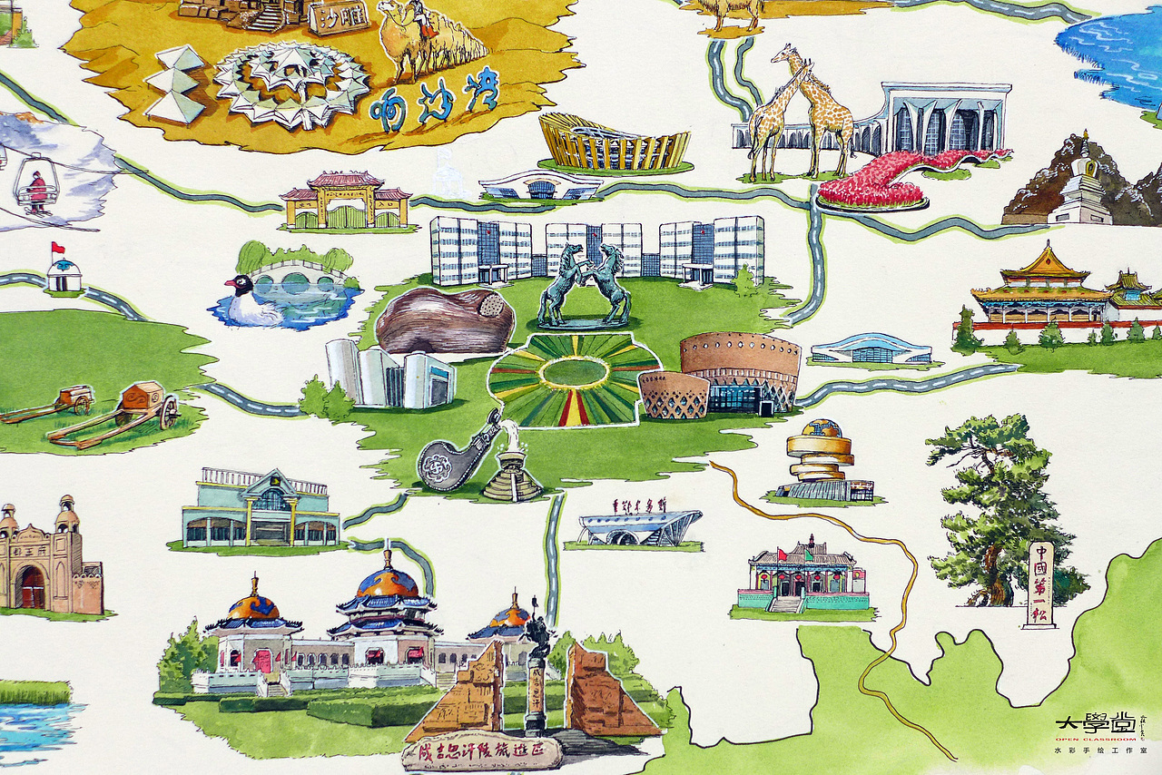 《鄂尔多斯旅游手绘地图》（已商用）（图ZNzg4NjgxMDQ=） - 商业插画 - 站酷设计师陈树锐原创素材 - 站酷ZCOOL