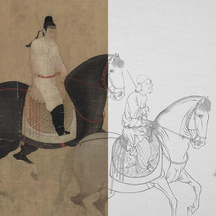 数码线描《虢国夫人游春图》