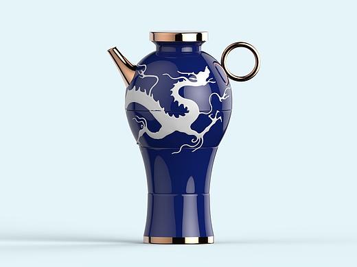 “霁蓝釉白龙纹梅瓶”便携茶具