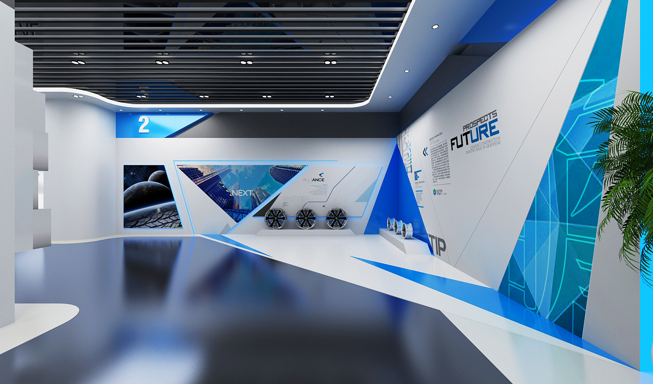 轮毂企业展厅3d效果图设计 现代科技风格展示厅设计|三维|其他三维