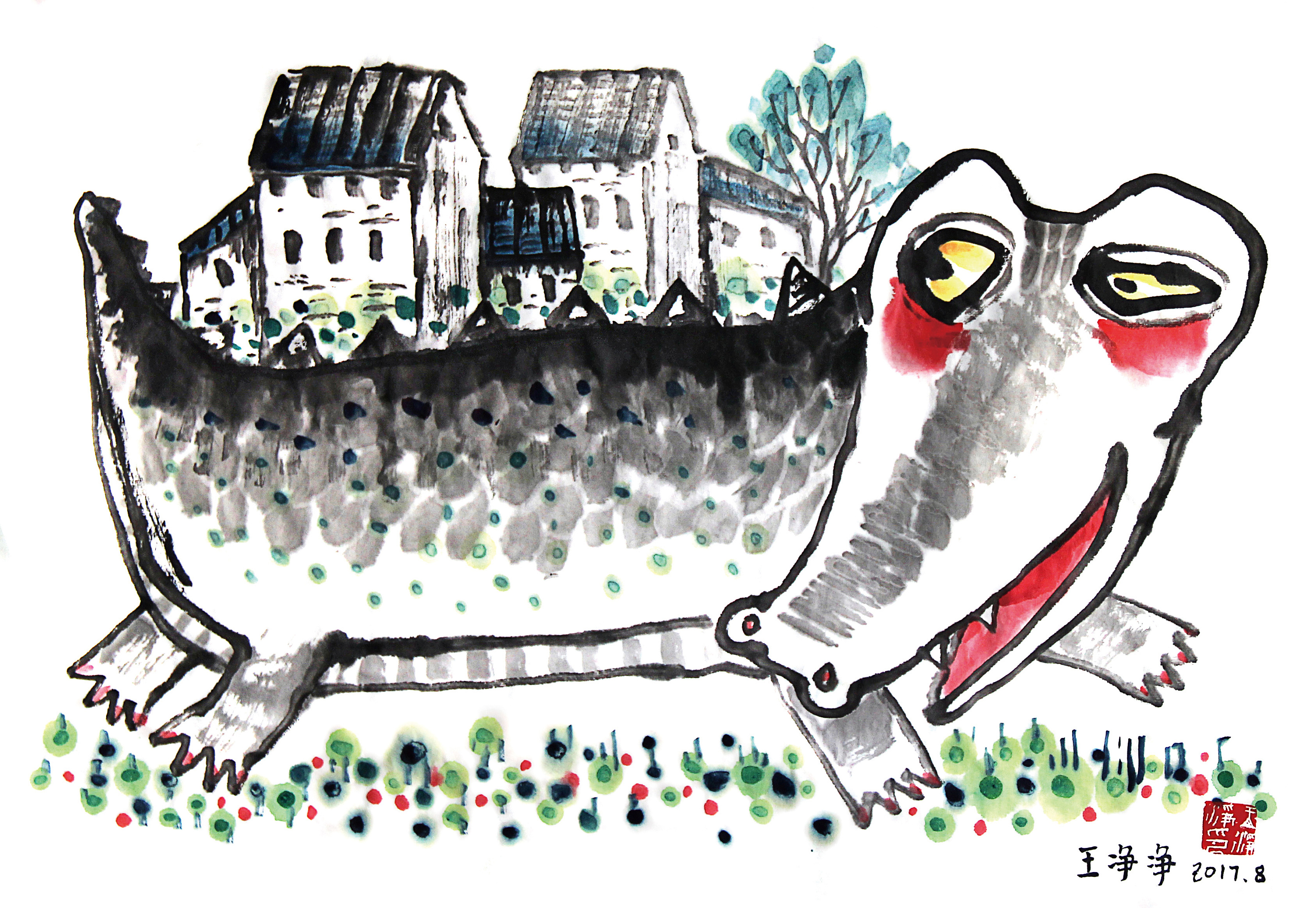 宣纸水墨插画鳄鱼系列|插画|儿童插画|画儿晴天 - 原创作品 - 站酷