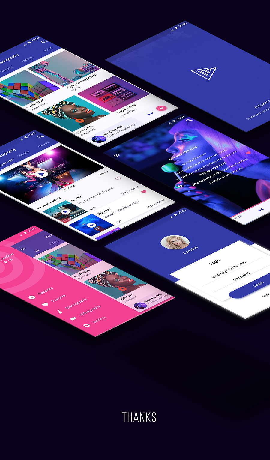 FEELING MUSIC APP [Material Design]（图ZNzQyODQzMTY=） - APP界面 - 站酷设计师新月_Amelie原创素材 - 站酷ZCOOL