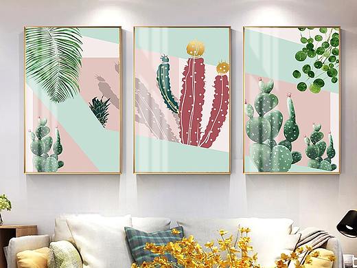 现代简约客厅装饰画绿植叶子抽象北欧晶瓷画