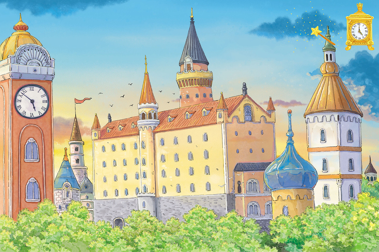 童话故事的几张插图场景