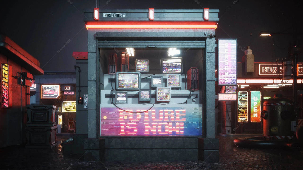 赛博朋克街道小摊 中国摊 小吃摊街道