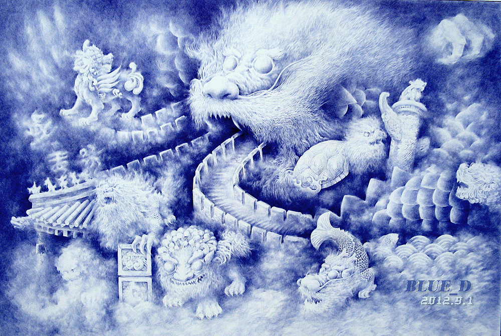 《传承》 整开 单色圆珠笔创作（图ZNzA5NDk2MA==） - 商业插画 - 站酷设计师BLUE_D原创素材 - 站酷ZCOOL