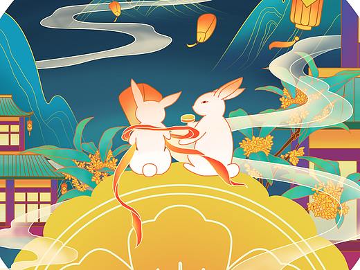 迟来的国潮中秋节插画（个人主页-ZNDgzNzI1NDg=） - 创作习作 - 站酷设计师璇子酱原创素材 - 站酷ZCOOL