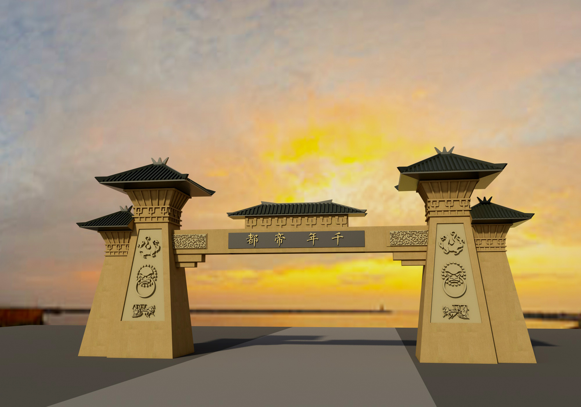 汉阙大门三维建模渲染练习(cinema 4d vray )