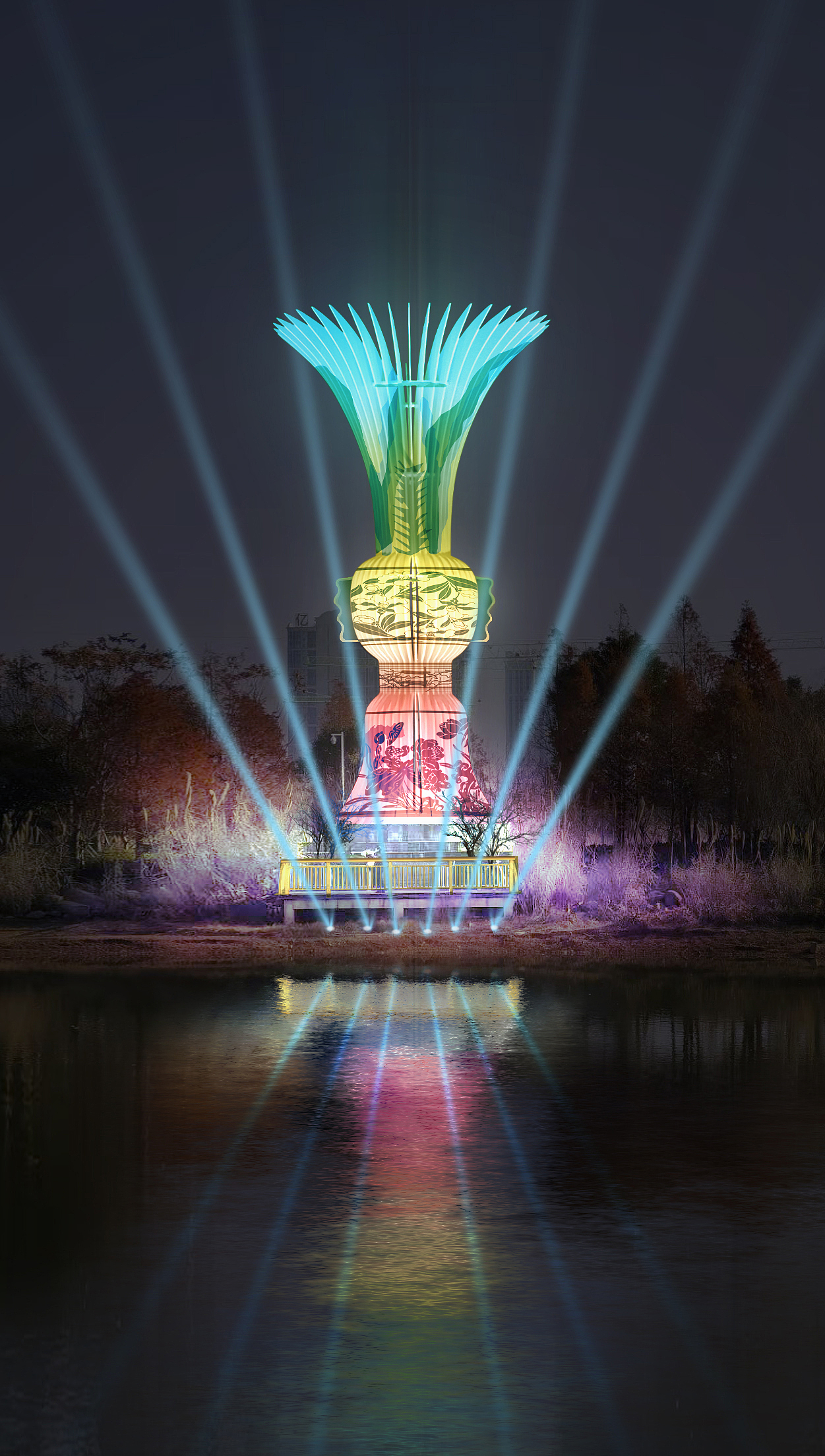 夜景灯光亮化雕塑灯光设计效果展示