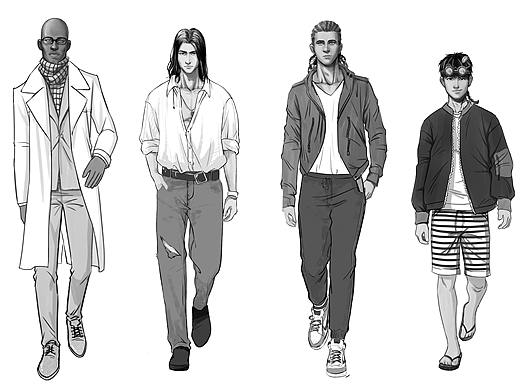 男士内衣插画版写实人物模特