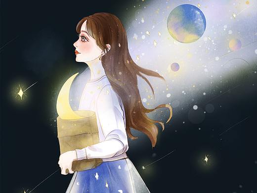 星空少女插画