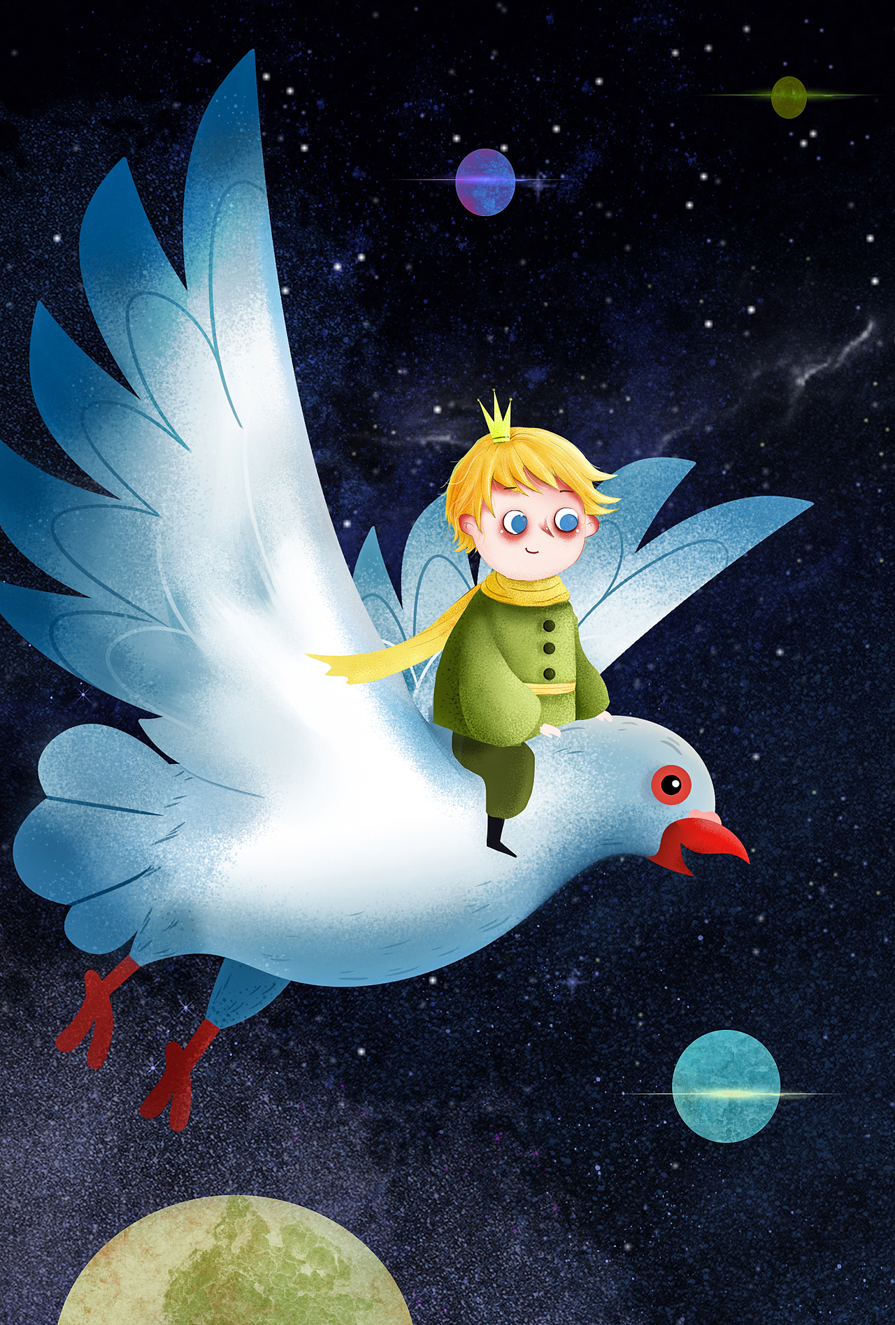 小王子儿童插画玩着读书app商稿