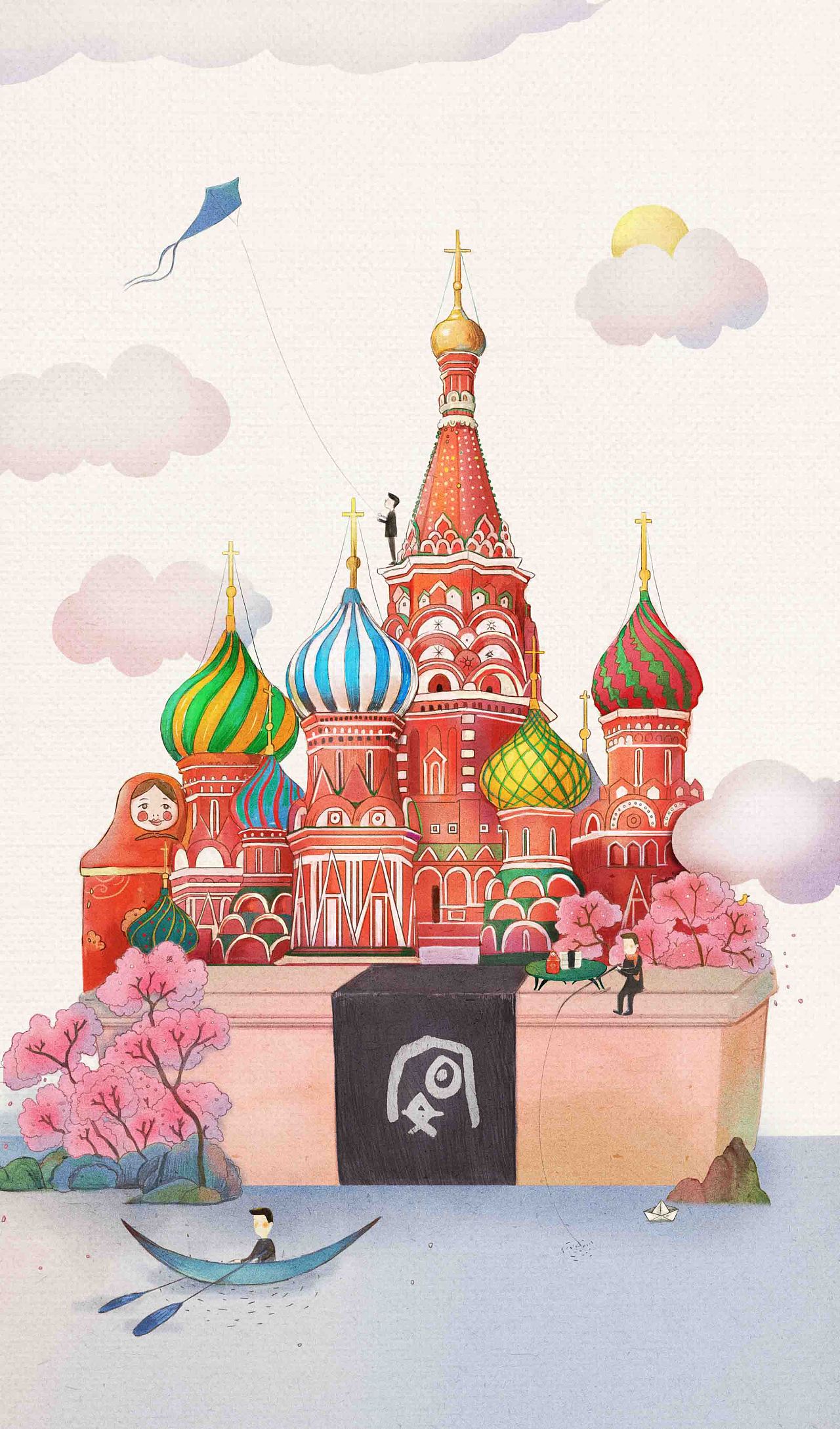 莫斯科红场手绘图片