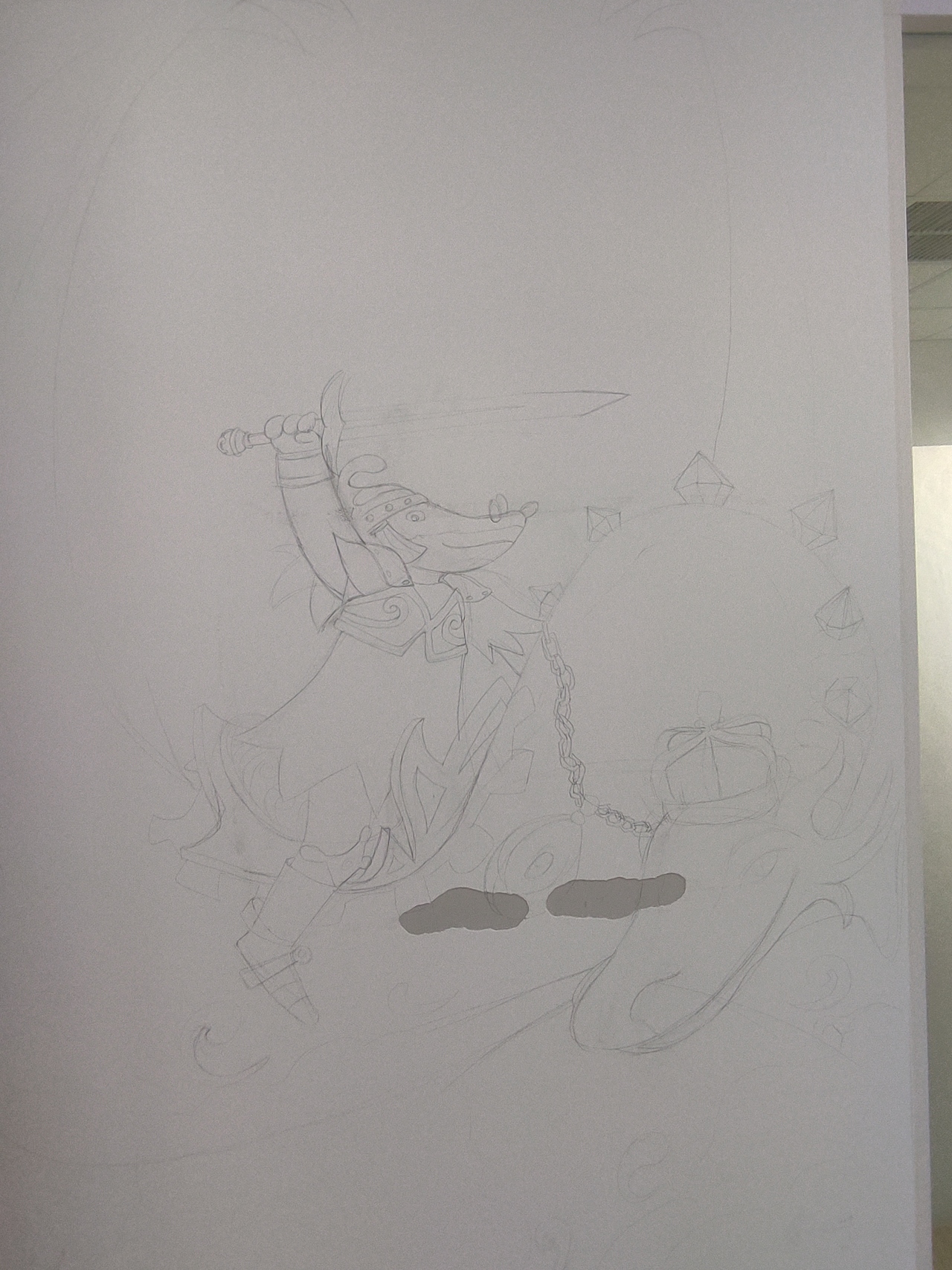 墙绘《龙凤呈祥》之耗子骑龙和耗子骑凤