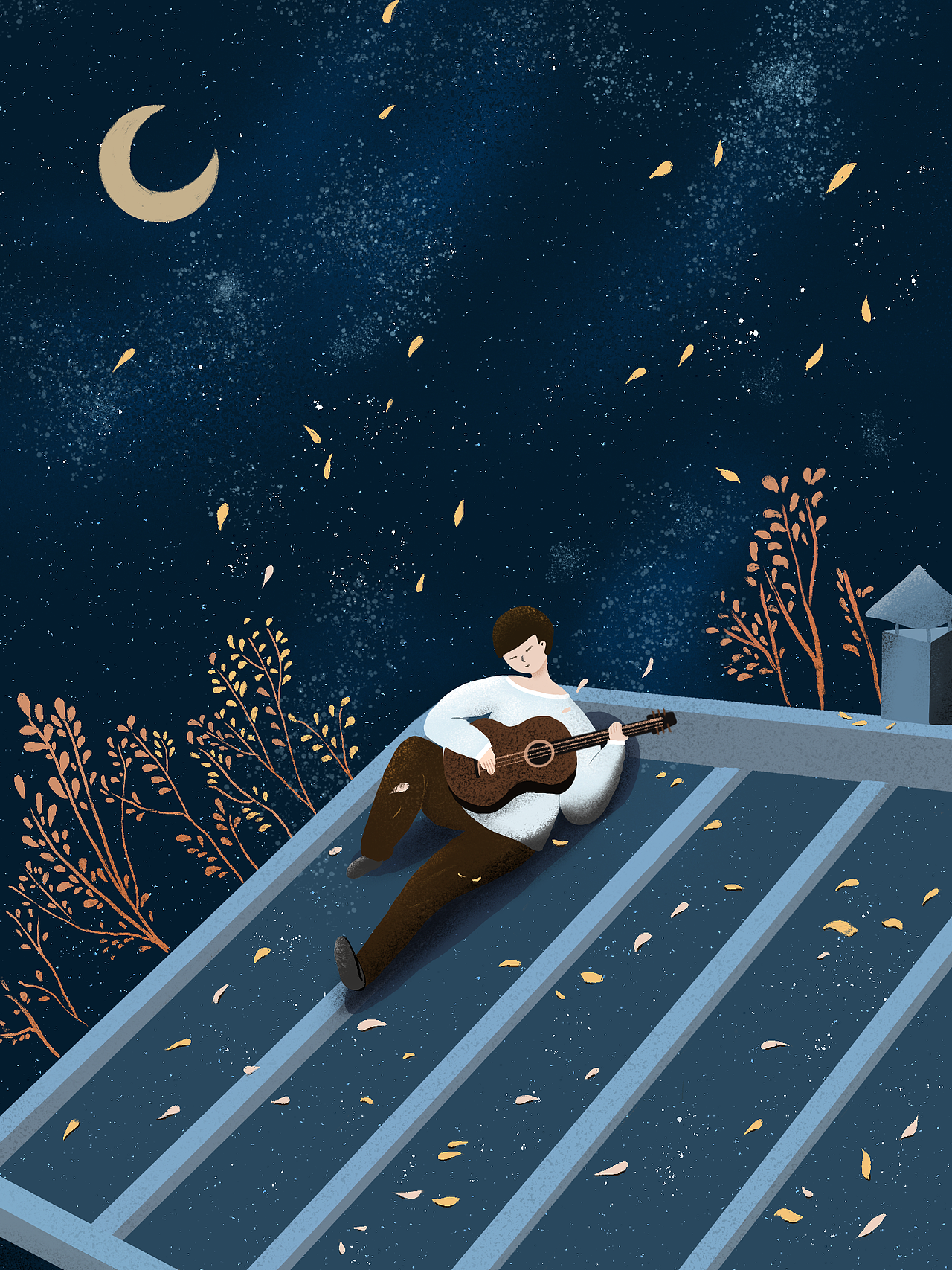 插画临摹-屋顶上的少年（图ZMTk3NzE0OTQw） - 创作习作 - 站酷设计师AmandaDing原创素材 - 站酷ZCOOL