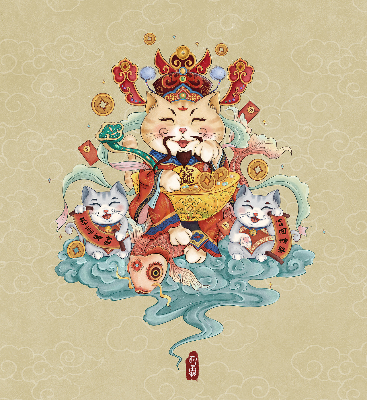 桐门国风人物插画汇总——财神美食篇（图ZMjY2MDMzNjYw） - 商业插画 - 站酷设计师鱼雨桐原创素材 - 站酷ZCOOL