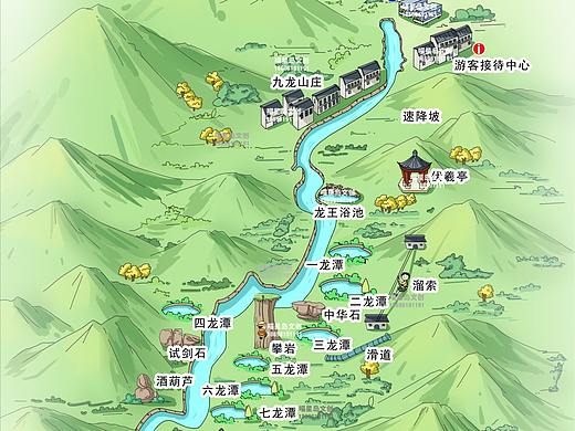 安徽省黄山市牯牛降九龙景区旅游手绘地图
