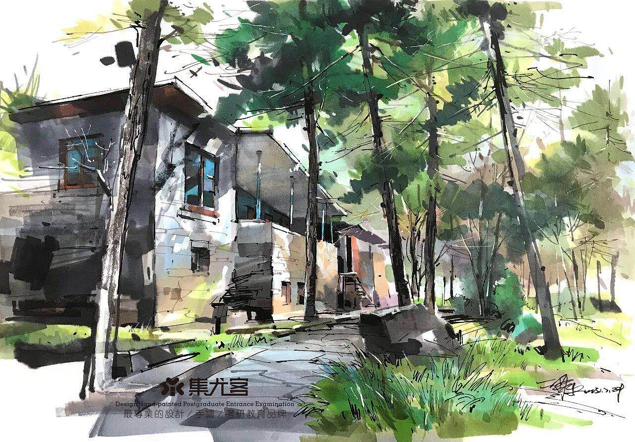 集尤客名师作品沙沛老师建筑风景写生马克笔表达