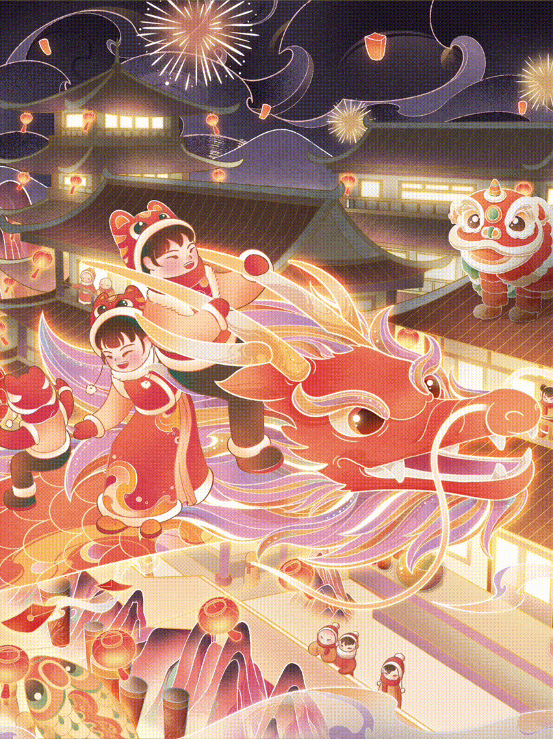 国潮插画 | 【龙腾送福】2024龙年新年插画（图ZMzU0NDgxNTA0） - 商业插画 - 站酷设计师云汜_winskace原创素材 - 站酷ZCOOL