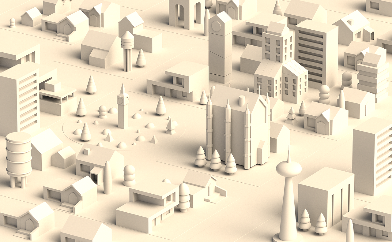 C4D “奇幻七彩镇”建筑类建模作品