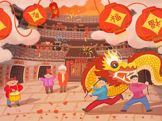 客家人的新年扁平风插画设计