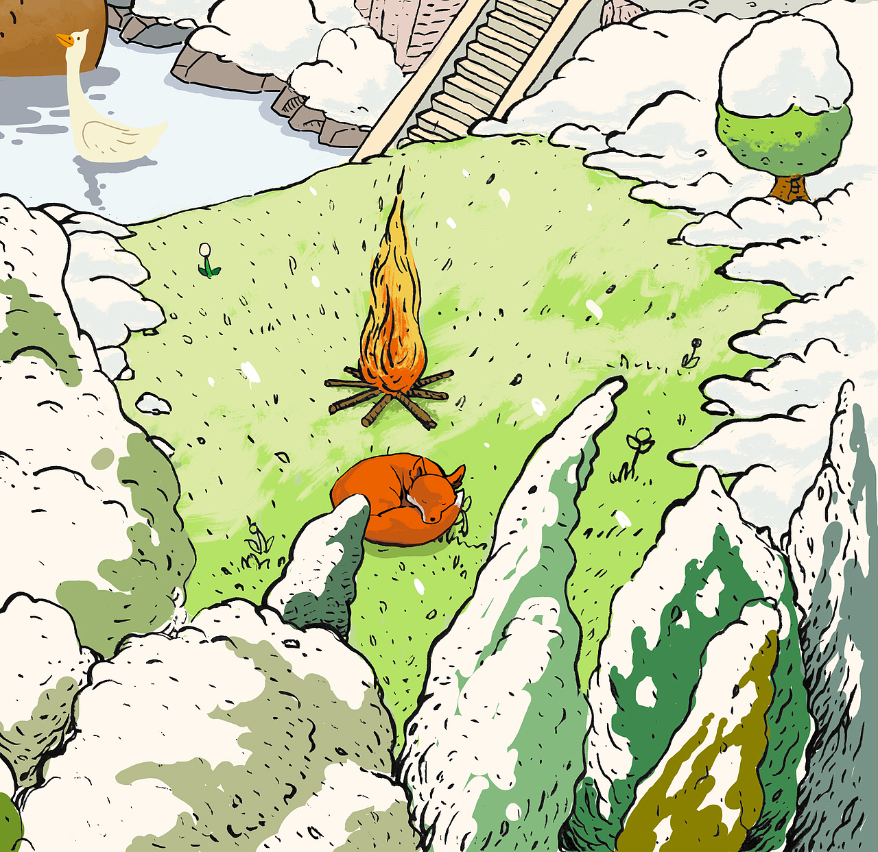 林间温泉（图ZMjQyMjI2NTk2） - 商业插画 - 站酷设计师塔手TASOO原创素材 - 站酷ZCOOL