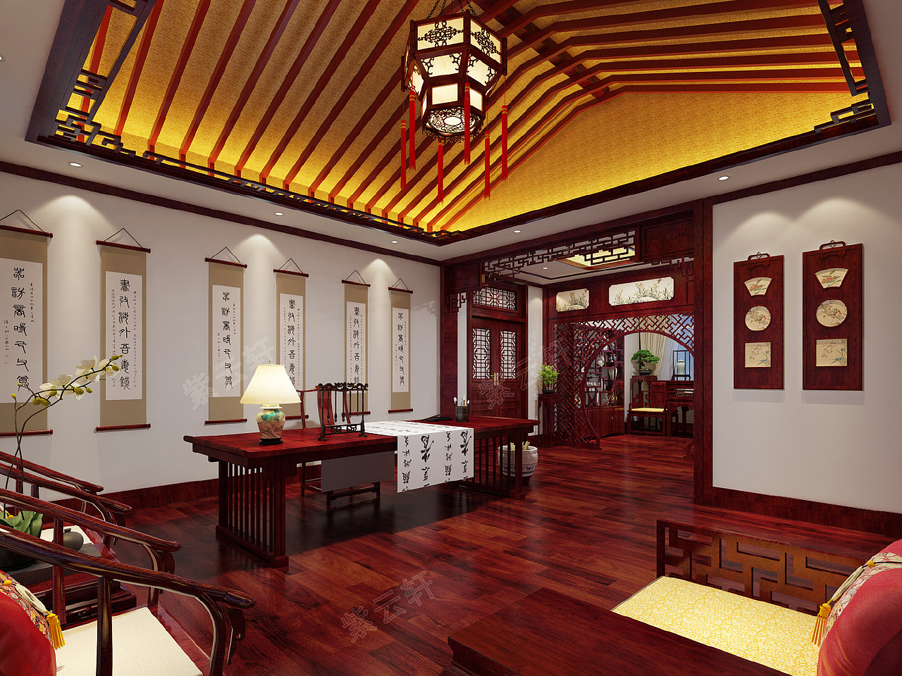 书房中式装修图  紫云轩