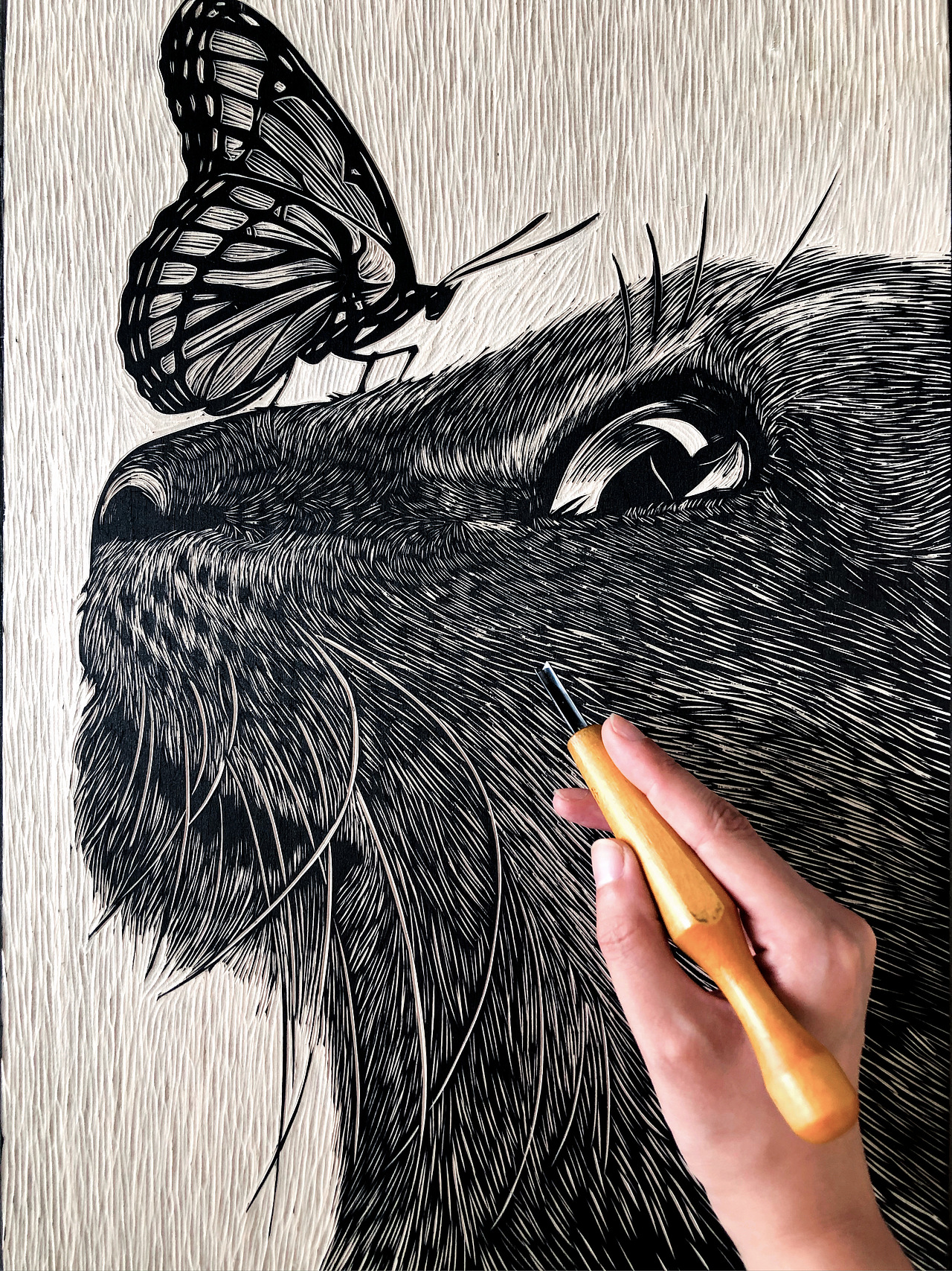 手工雕刻黑白木刻版画动物