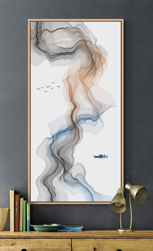 新中式水墨画线条山水抽象画玄关背景墙装饰画