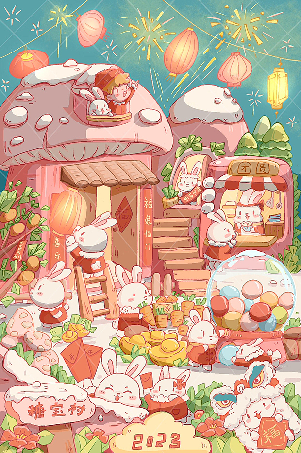 兔年插画。12只忙碌新年的兔子（图ZMzI1NDk0MDg4） - 儿童插画 - 站酷设计师糖小茉原创素材 - 站酷ZCOOL