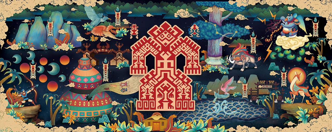 黎族民间传说插画设计-衍纸创作底图