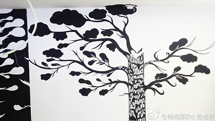 公司墙画黑白森林