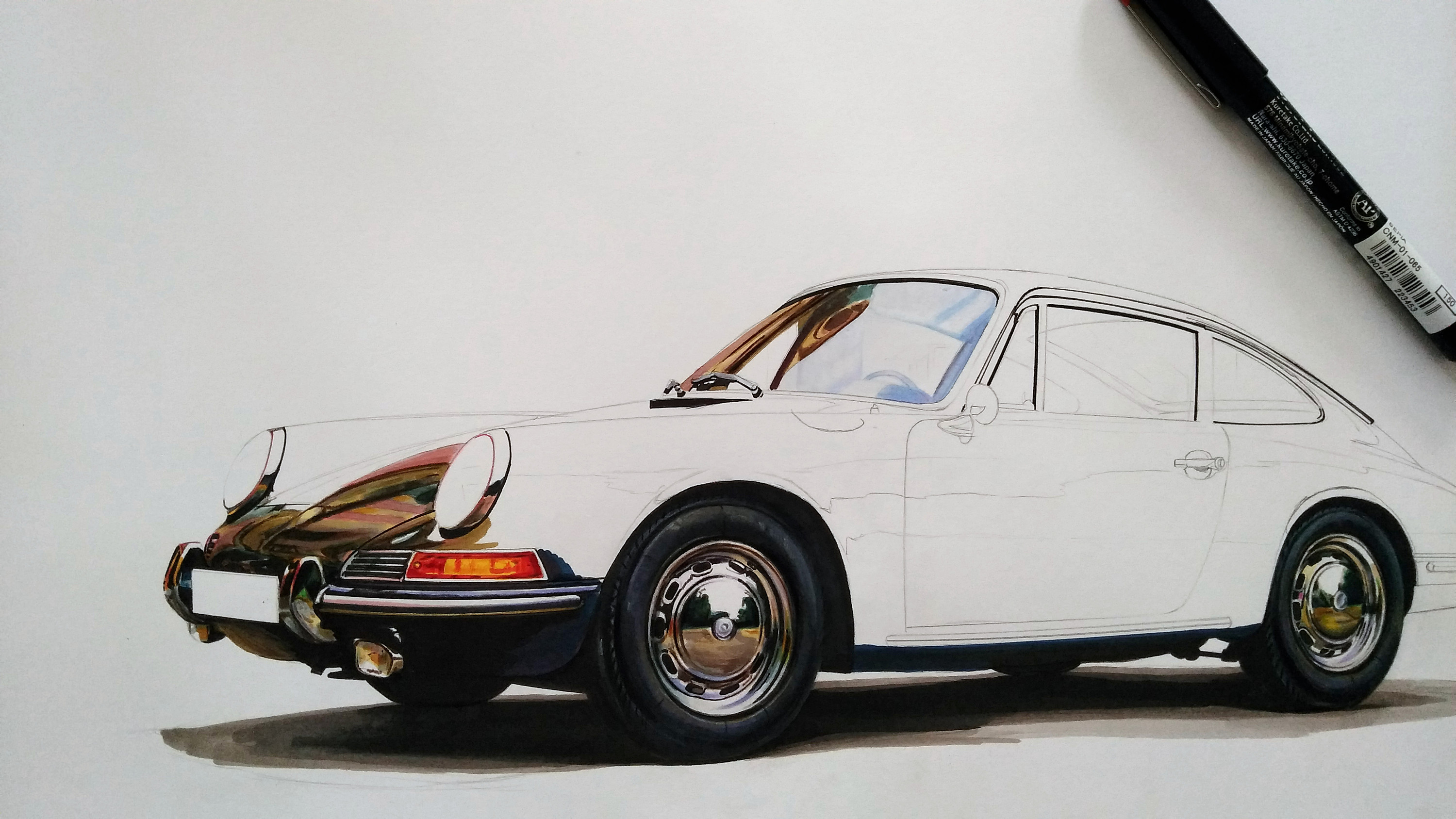 马克笔汽车手绘 porsche 第一代 911(1964-1973)